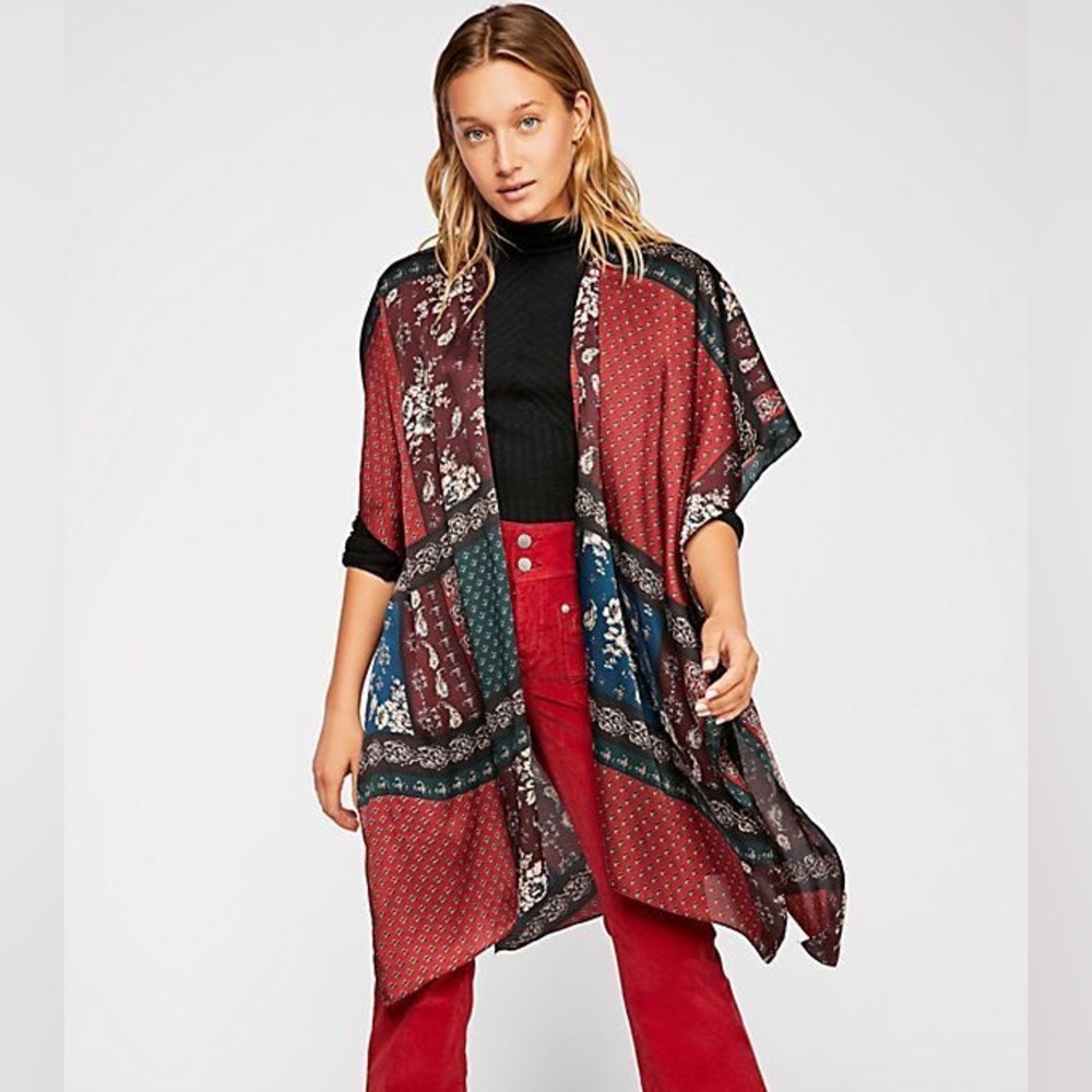 Free People Mon Cheri silky patchwork kimono